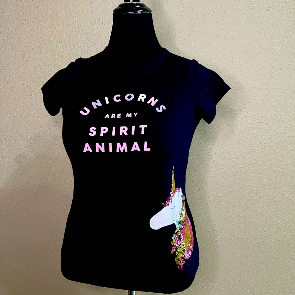 Arizona Jeans Co. Women’s Black Sequin "Unicorns are my Spirit Animal" Tee- XL